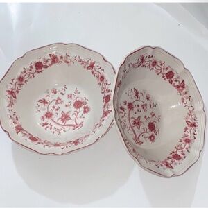 Vintage Korea Set of Tow Elegant Red Floral Bowls